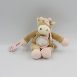 Doudou vache Lola Rosalie beige rose hochet miroir NOUKIE'S