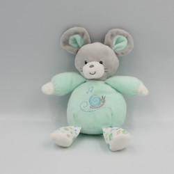 Doudou musical souris vert gris blanc pois escargot GIPSY