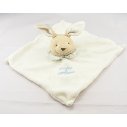 Doudou plat lapin blanc col bleu DOUDOU ET COMPAGNIE