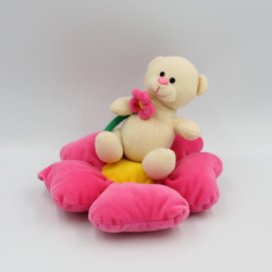 Doudou ours blanc sur fleur rose ELUZ