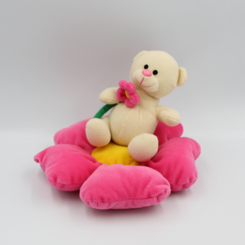 Doudou ours blanc sur fleur rose ELUZ