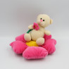Doudou ours blanc sur fleur rose ELUZ