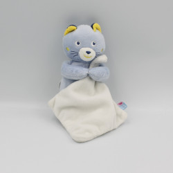 Doudou chat bleu jaune mouchoir SUCRE D'ORGE