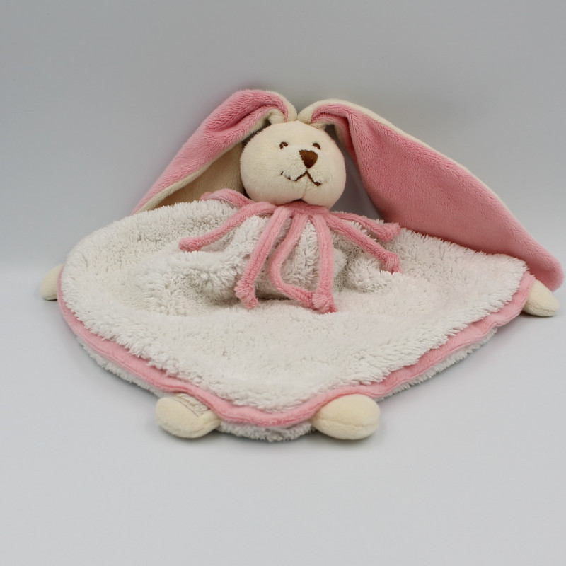 Doudou plat triangle lapin blanc beige rose BUKOWSKI