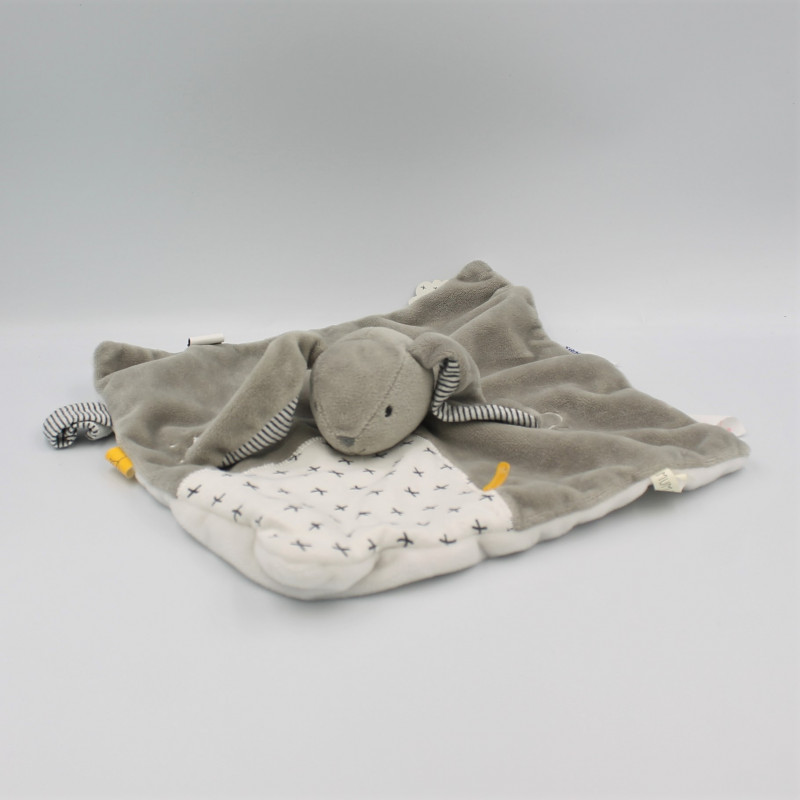 Doudou plat lapin gris blanc rayé nuage étoile GABY NOUKIE'S