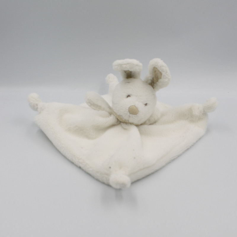 Doudou plat lapin blanc rose pois GRAIN DE BLE