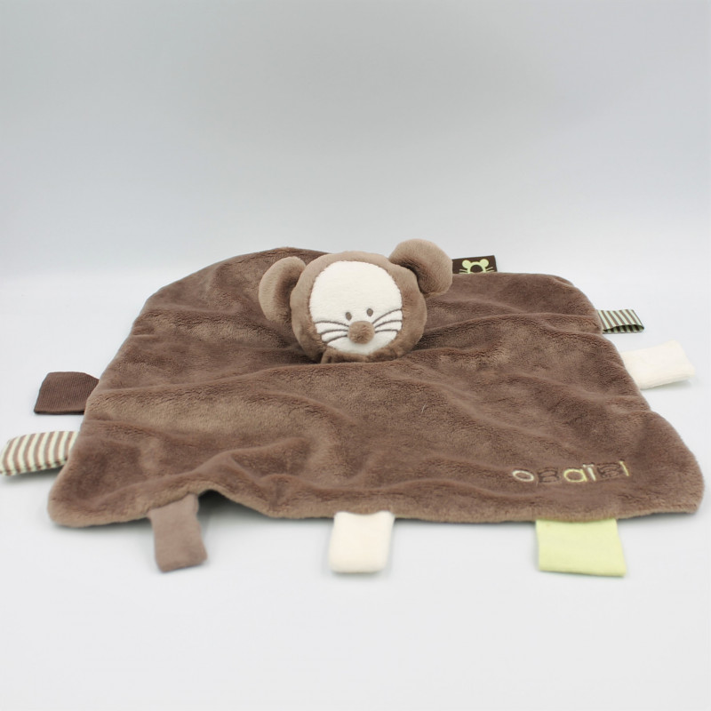 Doudou plat souris marron rayé OBAIBI