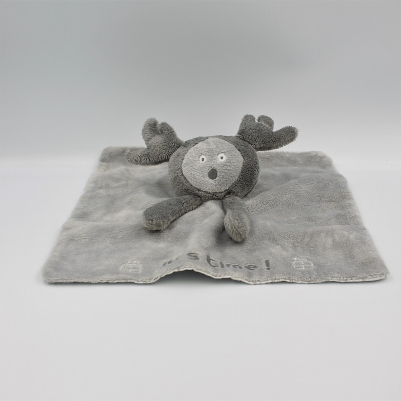 Doudou plat elan cerf renne gris OBAIBI