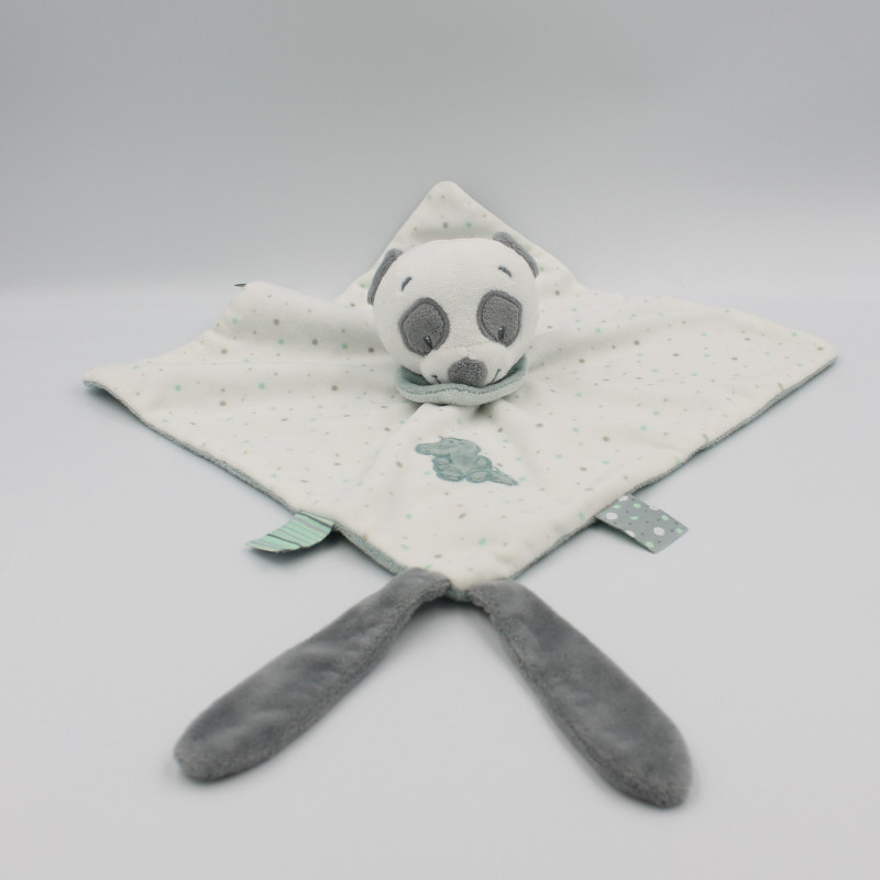 Doudou plat panda blanc gris vert crocodile NATTOU
