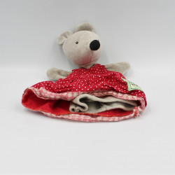 Doudou plat souris grise robe rouge pois la grande famille MOULIN ROTY