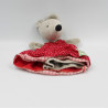 Doudou plat souris grise robe rouge pois la grande famille MOULIN ROTY