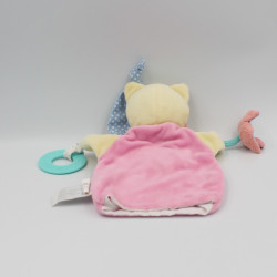Doudou et compagnie marionnette chat jaune rose bleu
