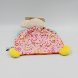 Doudou plat souris orange rose bleu jaune fleurs CP INTERNATIONAL Neuf