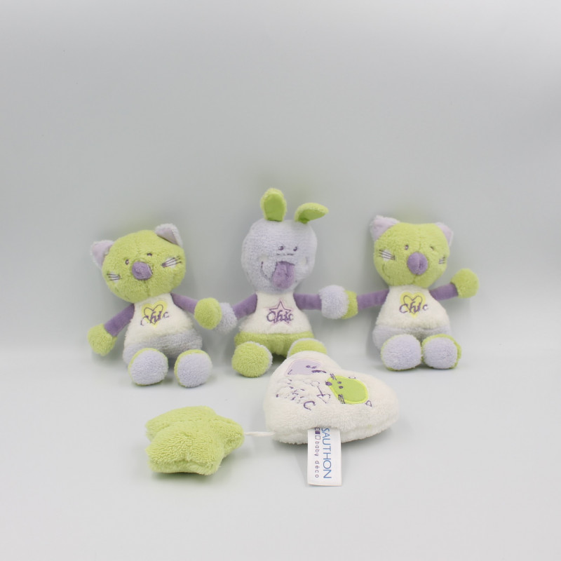 Mini Doudou lapin chat mauve vert blanc Chic For Me SAUTHON