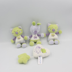 Mini Doudou lapin chat mauve vert blanc Chic For Me SAUTHON lot de 3