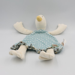 Doudou plat Oie canard la grande famille robe bleue fleurs Moulin Roty