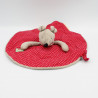 Doudou plat rond souris grise robe rouge pois la grande famille MOULIN ROTY
