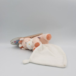 Doudou cheval orange rose avec mouchoir SUCRE D'ORGE