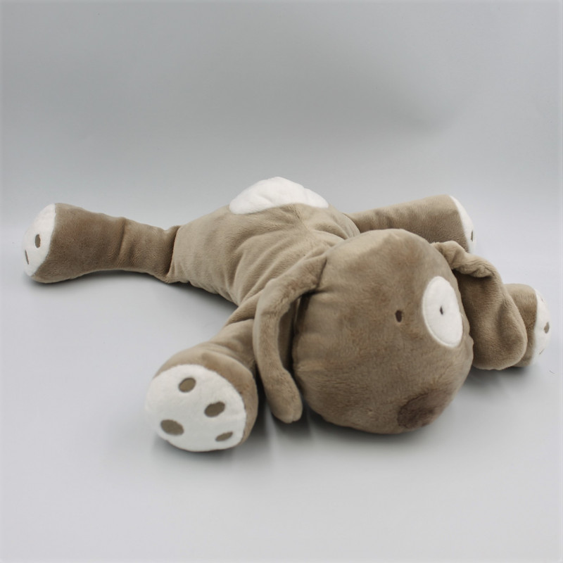 Doudou chien couché marron OBAIBI