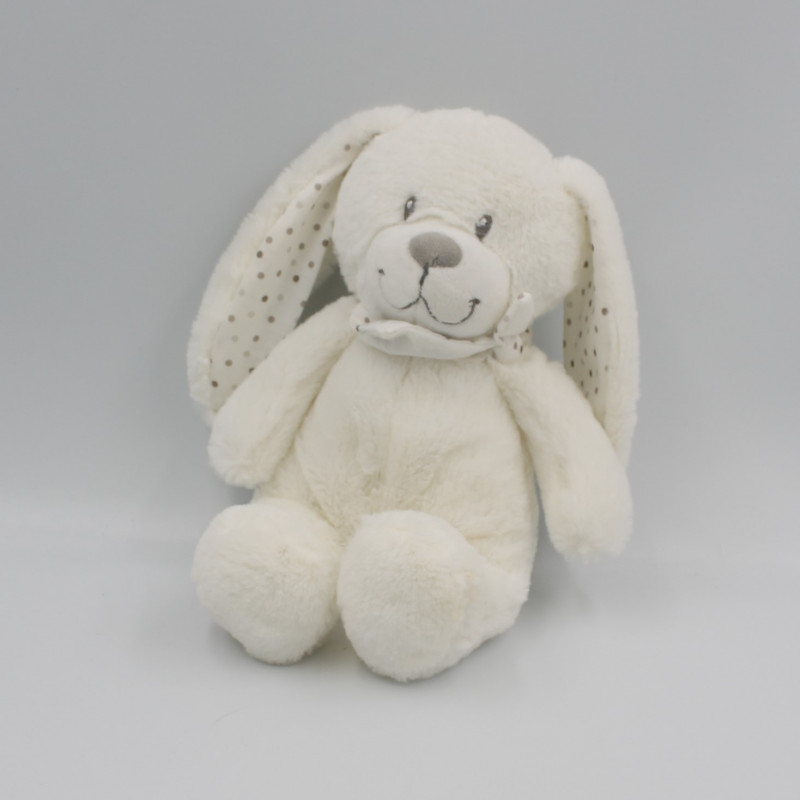 Doudou lapin blanc gris pois POMMETTE