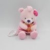 Doudou musical ours rose oiseau fleurs POMMETTE