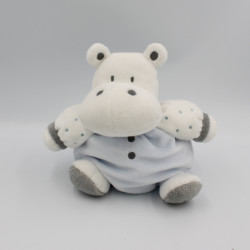 Doudou hippopotame bleu blanc gris pois OBAIBI