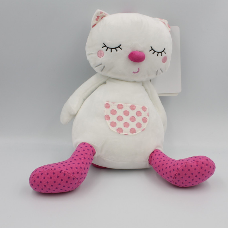 Doudou musical chat blanc rose pois ORCHESTRA PREMAMAN