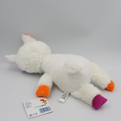 Doudou peluche lama blanc orange rose BABYONO