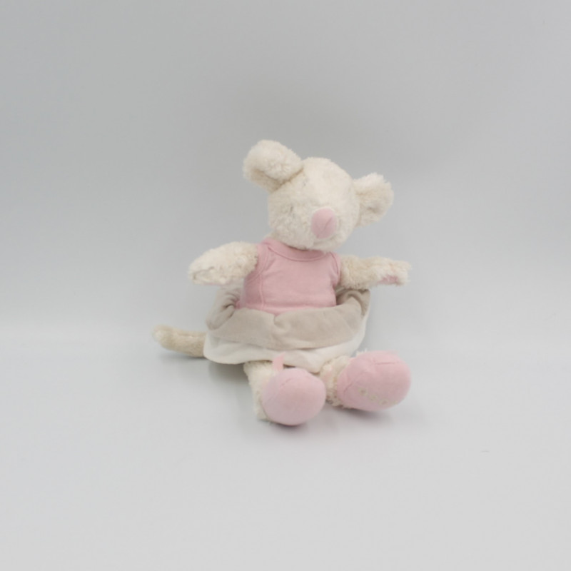 Doudou souris blanche rose grise Oscar J-LINE