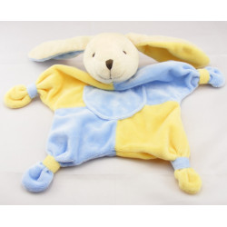 Doudou plat lapin jaune bleu CMP