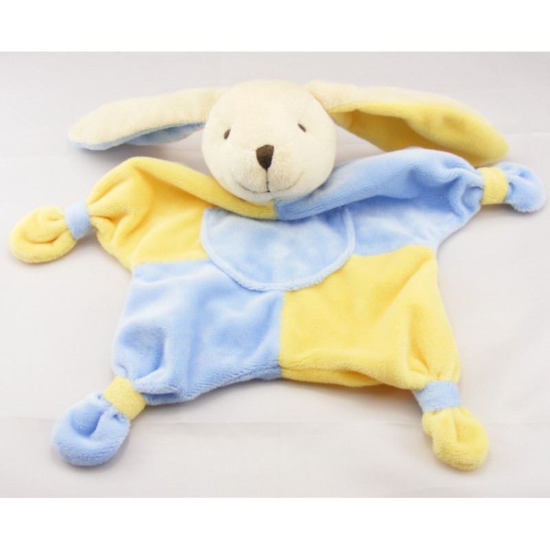 Doudou plat lapin jaune bleu CMP