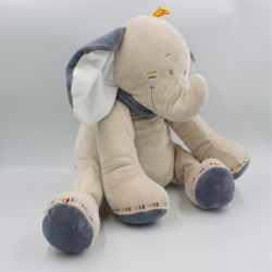 Grand Doudou éléphant Bao bleu beige blanc NOUKIE'S