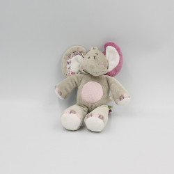 Mini Doudou Eléphant Kali gris rose fleurs NOUKIE'S NOUKIES