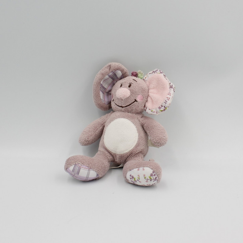 Doudou souris mauve rose fleurs Nina NOUKIE'S 17 cm