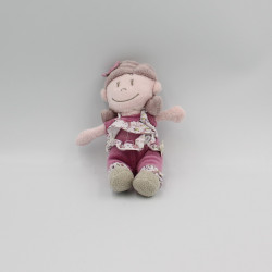 Doudou poupée fille rose prune robe fleurs Nina Kenza NOUKIE'S 17 cm