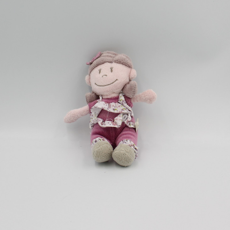 Doudou poupée fille rose prune robe fleurs Nina Kenza NOUKIE'S 17 cm