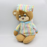 Ancienne peluche ours beige marron pyjama rayé FISHER PRICE Vintage 1986