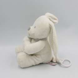 Doudou musical lapin blanc gris coeurs POMMETTE