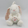 Doudou musical lapin blanc rose fleurs oiseau POMMETTE