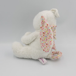 Doudou musical lapin blanc rose fleurs oiseau POMMETTE