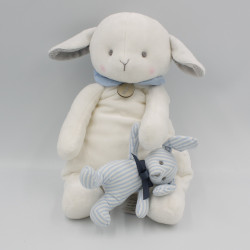 Doudou mouton agneau blanc avec lapin rayé bleu JACADI