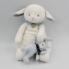 Doudou mouton agneau blanc avec lapin rayé bleu JACADI