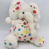 Doudou puffalump éléphant blanc pois rouge vert jaune bleu AUCHAN