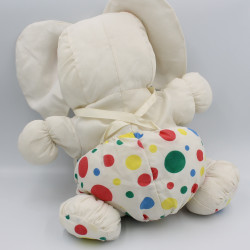 Doudou puffalump éléphant blanc pois rouge vert jaune bleu AUCHAN