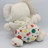 Doudou puffalump éléphant blanc pois rouge vert jaune bleu AUCHAN