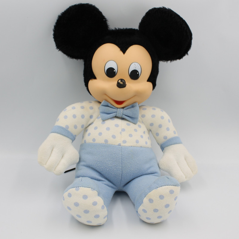 Ancienne Peluche Mickey mouse bleu blanc pois WALT DISNEY