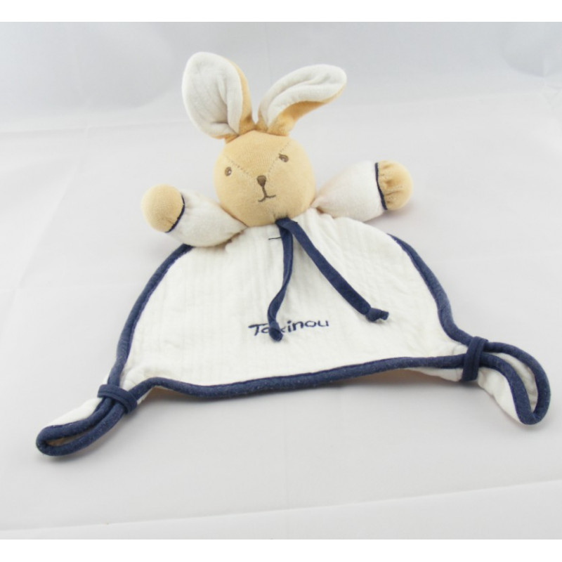 Doudou plat lapin blanc bleu marine TAKINOU