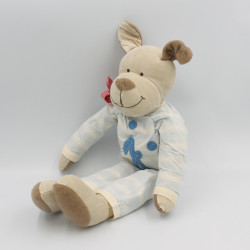 Doudou peluche chien beige marron bleu rayé JACADI