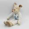 Doudou peluche chien beige marron bleu rayé JACADI