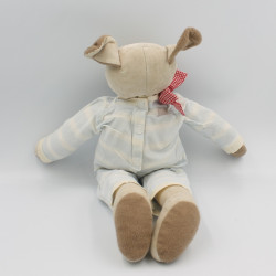 Doudou peluche chien beige marron bleu rayé JACADI